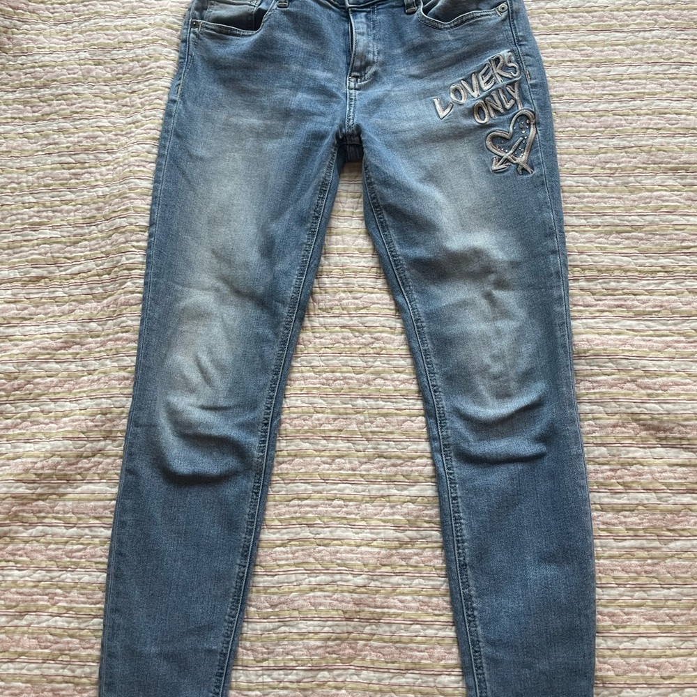 Miss Me Blue Skinny Jeans with Floral Embroidery
